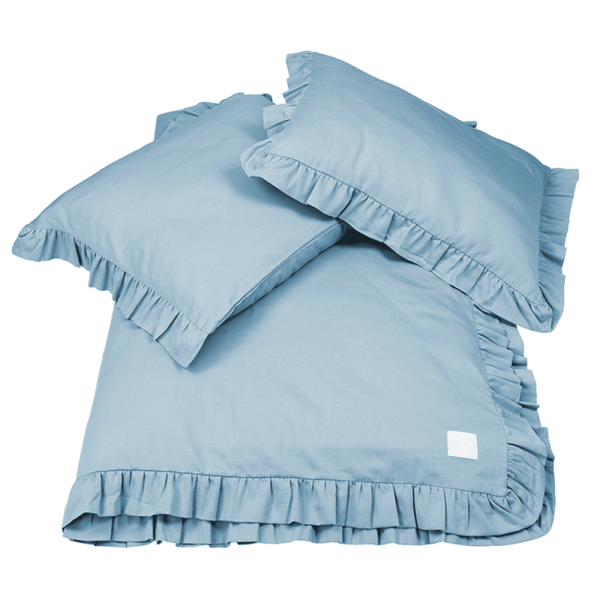 blueadult Súprava modrých obliečok zdobená volánom, vyrobená z najkvalitnejšej prémiovej saténovej bavlny.
